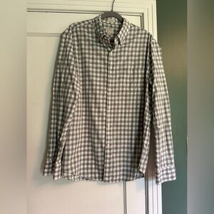 J. Crew Men's Grey and White Checkered Shirt
